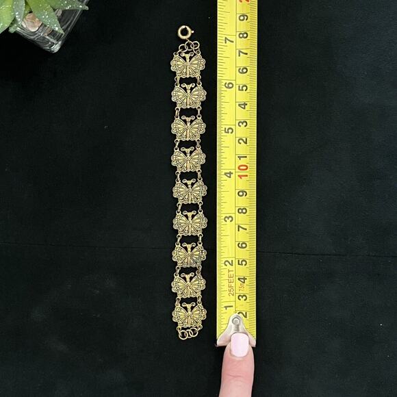 Vintage MCM Gold Tone Butterfly Link Bracelet Iridescent Finish 1960s–70s - Picture 9 of 10